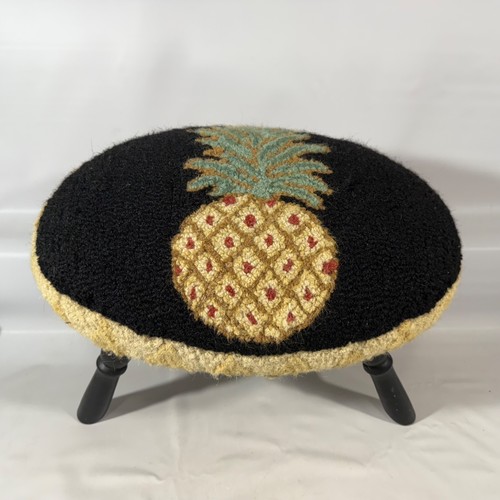 Vtg needlepoint wool ottoman - needlepoint,