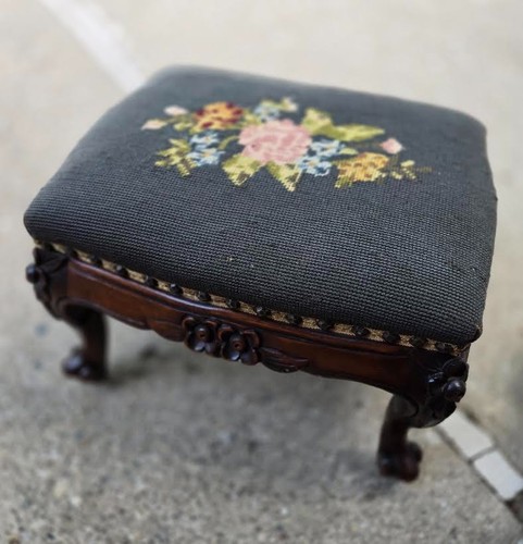 Vintage needlepoint ottoman - vintage,