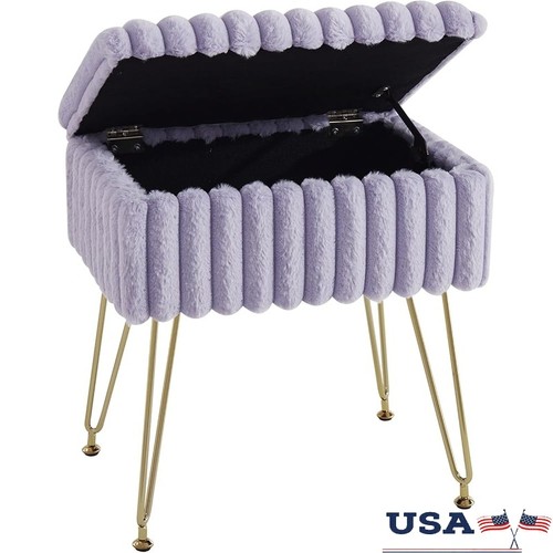 Faux fur storage ottoman stool - storage,