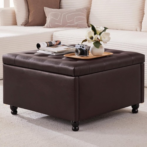 Brown leather square - brown,
